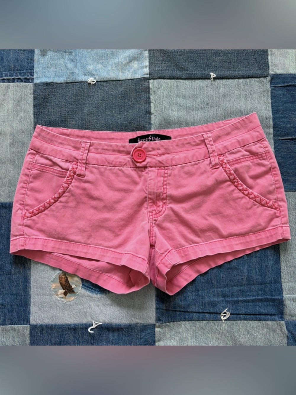 VTG Y2K freestyle revolution pink mini shorts low rise stitching details size 11